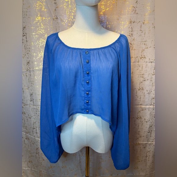 Royal Blue Cropped Blouse - Picture 5 of 5